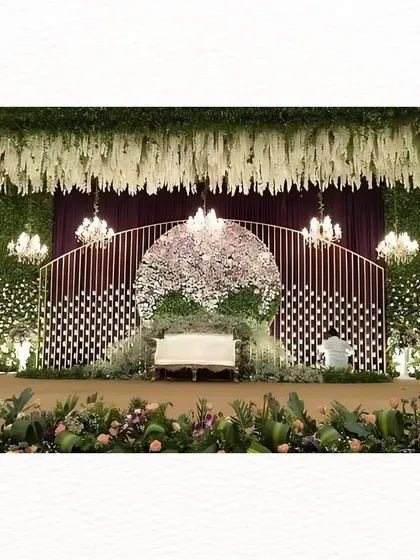 A different perspective of the magnificent floral reception stage, showcasing the sheer volume of flowers used to create this dreamy effect.