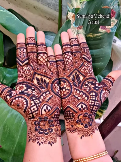 More examples of my versatile party and semi-bridal henna designs, showcasing different patterns and styles.