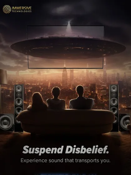 We design sound systems that transport you. This conceptual image represents how our high-fidelity audio can make you feel like you are part of the story, suspending disbelief and creating a truly immersive experience.