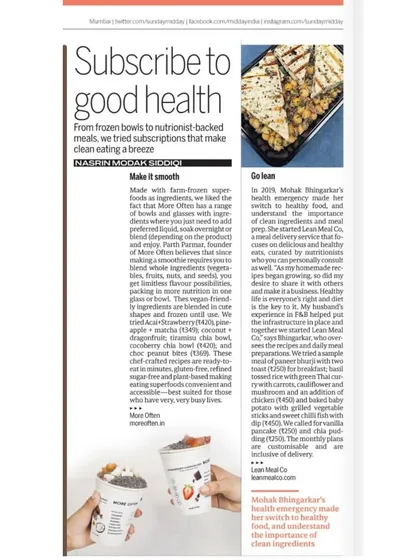 We were thrilled to be featured in Sunday Midday for our work in making healthy eating convenient and delicious. This feature highlights our story and our commitment to providing fresh, nutritionist-backed meals.