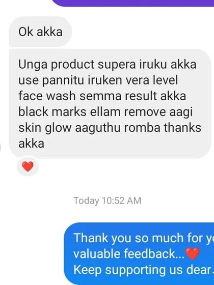 "Vera level face wash," this customer says, noting that black marks are removed and her skin is glowing. This is the kind of feedback that makes all the hard work worth it.