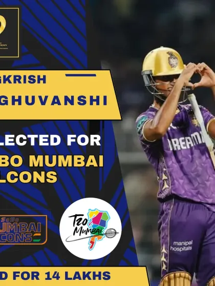Angkrish Raghuvanshi was a top pick in the T20 Mumbai auction, sold for 14 Lakhs to the Sobo Mumbai Falcons.