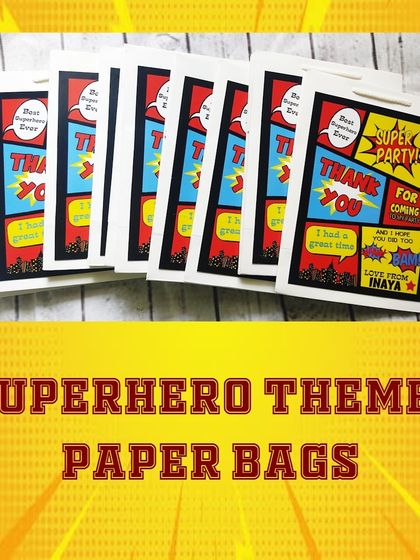 These superhero-themed paper bags feature a cool comic book design and can be personalized with a thank you message from the birthday child.
