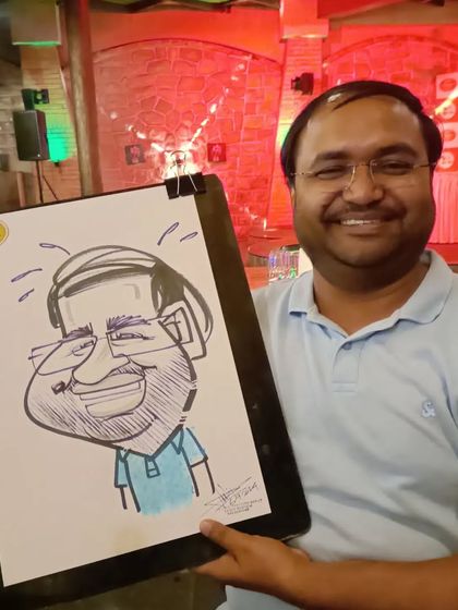 This guest's caricature got a big smile out of him.