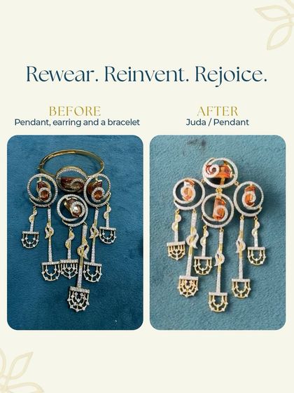 Rewear. Reinvent. Rejoice. A client brought us an old diamond pendant set and bracelet, and we crafted a stunning detachable chudo that can also be worn as a pendant.