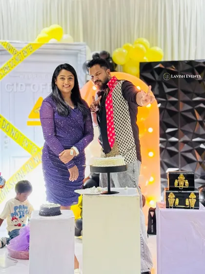 The happy couple enjoying their custom-designed "CID Officer" themed surprise party. We can tailor any theme to be fun and personal.