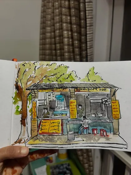 This government zhunka bhaakar kendra is a reminder of simpler times. My watercolour sketch captures this humble eatery that continues to serve the people of Mumbai.