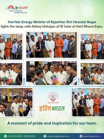 A collage capturing the proud moments from the Harit Bharat Expo, including the lamp lighting ceremony with the Hon’ble Energy Minister of Rajasthan. It was an inspiring event for our entire team.