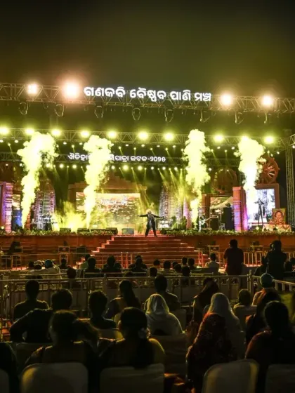 The grand stage at Balijatra, Cuttack. This image shows the scale of the festival and the impressive production we bring to our public concerts.