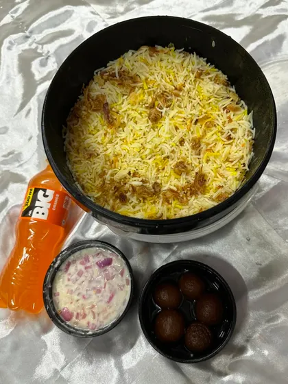 A simple but complete meal. Our biryani bucket comes with raita, gulab jamun, and a soft drink to complete your experience.