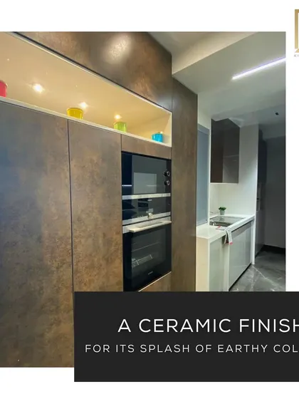 A ceramic finish brings a unique, earthy texture to the kitchen. It's a durable and stylish option that adds a lot of character.