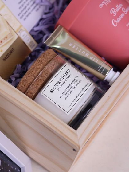 Another detail shot of the scented candle and lip butter, highlighting the luxurious feel of the items I select.