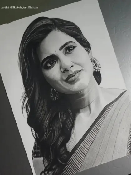 A finished portrait of the beautiful actress Samantha Ruth Prabhu. I used graphite to capture her elegant look in a saree.
