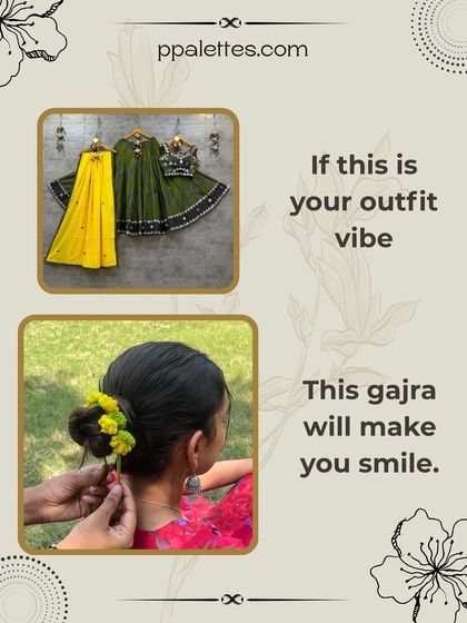 Complete your green and yellow festive outfit with our matching yellow floral gajra, designed to make you stand out during celebrations.