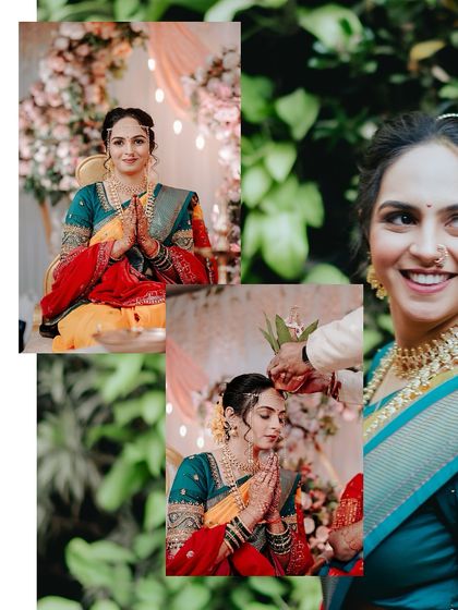 A focus on the bride during the wedding rituals. Her expressions of devotion and happiness are highlighted, along with a close-up of the blessings being bestowed upon her.