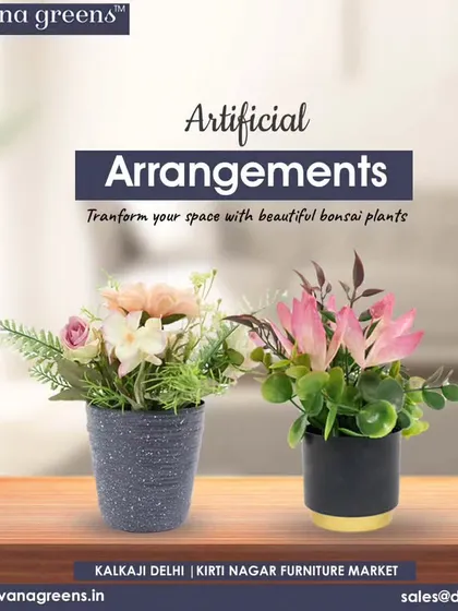 Transform your space with our beautiful bonsai plants. This image showcases two different styles, one with soft pink flowers and another with delicate white blossoms.