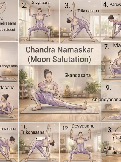 This is an illustrated guide to Chandra Namaskar, the Moon Salutation. It's a beautiful, calming sequence of 13 poses that is wonderful to practice in the evening to cool down the body.