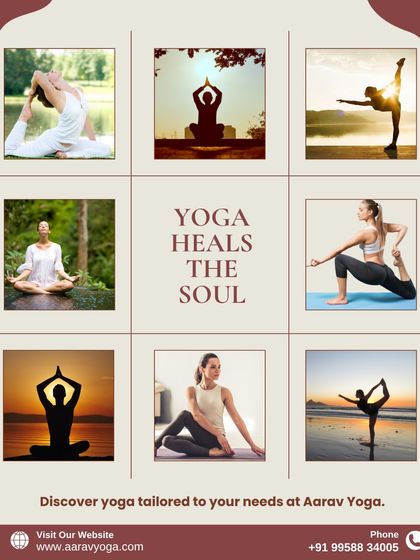 "Yoga Heals the Soul." This collage of various yoga poses in serene settings illustrates our belief that yoga is a soulful practice tailored to your healing needs.