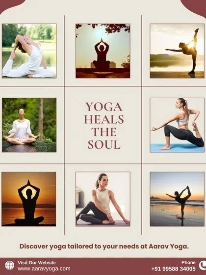 "Yoga Heals the Soul." This collage of various yoga poses in serene settings illustrates our belief that yoga is a soulful practice tailored to your healing needs.