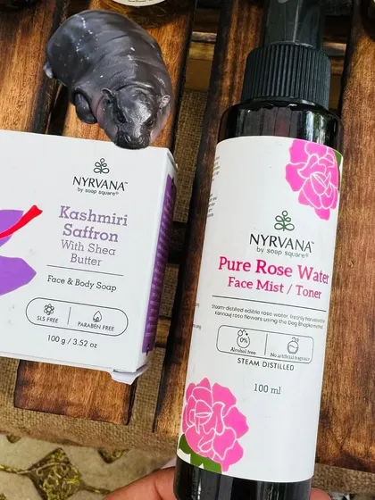 A perfect pair for glowing skin. Our Kashmiri Saffron soap brightens your complexion, while a spritz of our Pure Rose Water Face Mist provides instant hydration and refreshment.
