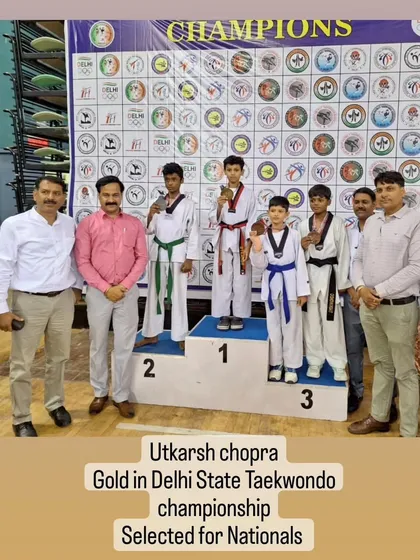 Utkarsh Chopra stands proud after winning Gold at the 39th Delhi State Taekwondo Championship. This victory also secured his selection for the National competition.