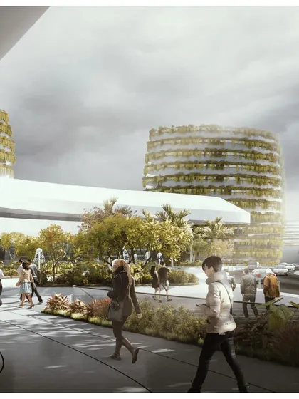 The station entrance is designed to be a vibrant and active public space, blurring the lines between the city and the transport hub.