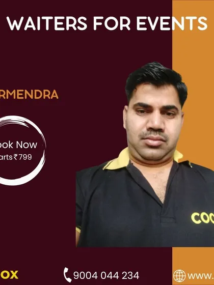 My team includes dedicated professionals like Dharmendra. When you book a waiter for your event, you get reliable help so you can relax.