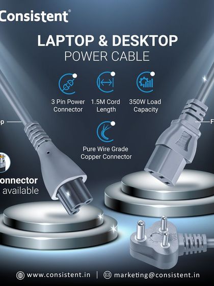 We offer durable, high-quality power cables for both laptops and desktops. Our cables feature pure wire-grade copper connectors and a 1.5m cord length, ensuring a safe and reliable power connection for your devices.