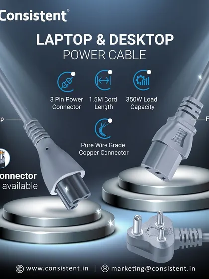 We supply high-quality power cables for both laptops and desktops. Made with a pure wire grade copper connector and a 1.5-meter cord length, these cables provide a secure and durable connection to keep your equipment powered.