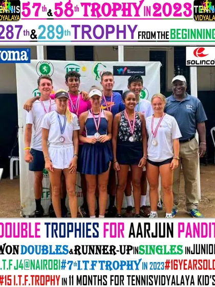 Double trophies for Aarjun Pandit, winning the doubles title and finishing as runner-up in singles at the Junior ITF J4 in Nairobi.