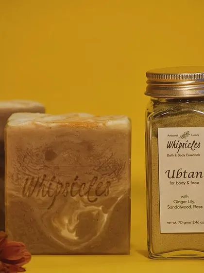 Our Saffron & Oudh Cold Process Soap paired with our handcrafted Ubtan. This set allows you to cleanse, exfoliate, and nourish your skin with the essence of natural ingredients.