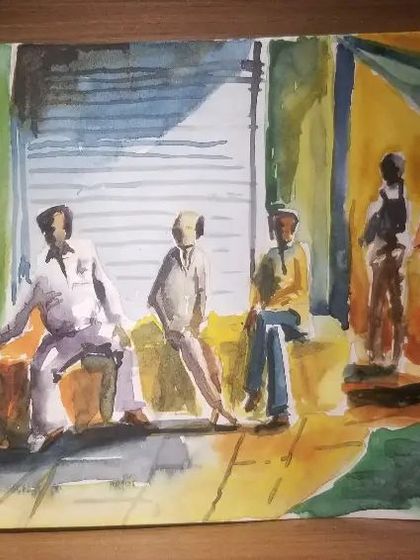 This watercolor piece is inspired by the amazing artist Milind Mulick. We often study the work of masters to learn new techniques for capturing scenes and figures.