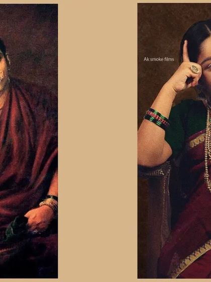 Recreating the thoughtful pose from another of Raja Ravi Varma's famous portraits. The attention to detail in the jewelry and expression is key.