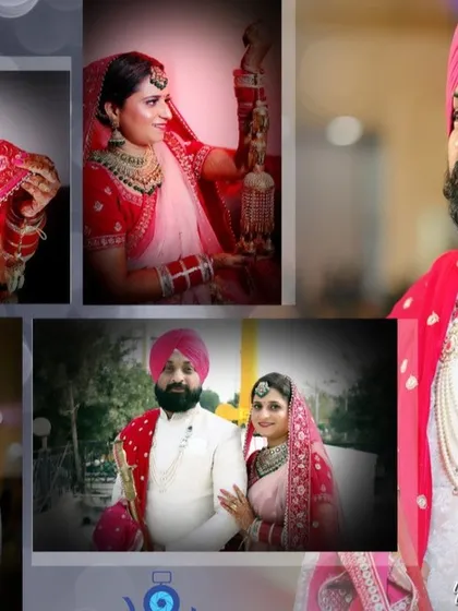 An album page dedicated to the groom and the couple from a Sikh wedding, showcasing their portraits and candid moments.