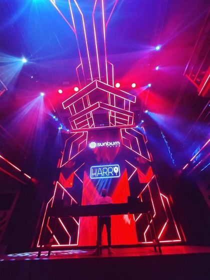 A full view of the incredible stage setup at Sunburn Union on a Friday night. Standing in front of a structure like this, ready to play, is always an amazing feeling.