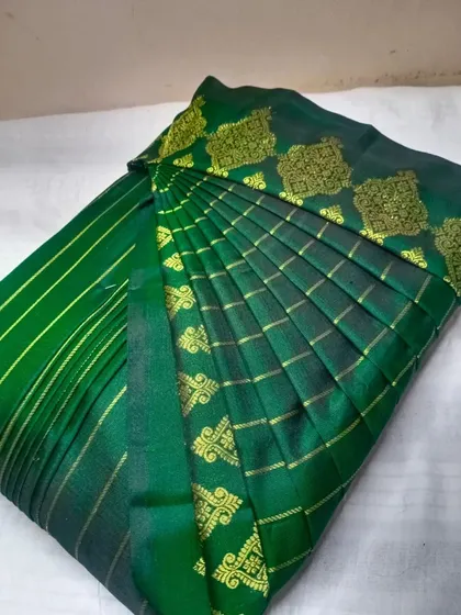 Perfect pleats on a rich green silk saree.