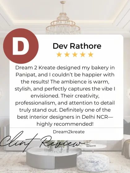 Client satisfaction is the cornerstone of my work. This review from a bakery owner in Panipat highlights my commitment to understanding a client's vision and delivering a space that is warm, stylish, and professional.