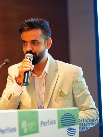A close-up shot while speaking at the Global Fintech Fest. My role required me to be well-versed in the topics being discussed.