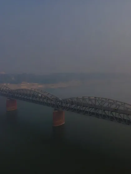 The Malviya Bridge over the Ganga at Varanasi. This historic double-decker bridge is an engineering marvel and a lifeline for the city.