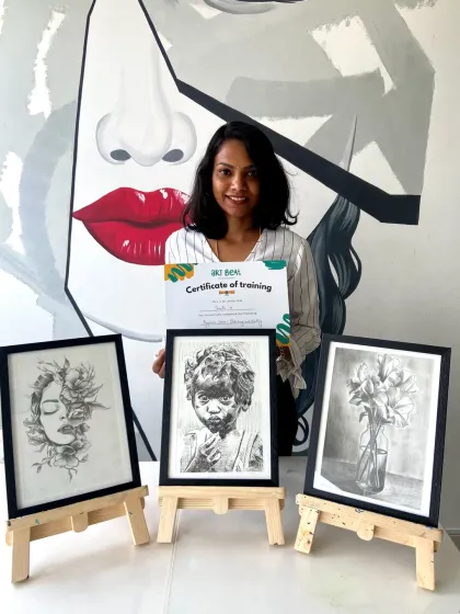 This student's three sketches show a wonderful range of subjects and a strong grasp of shading and line work.