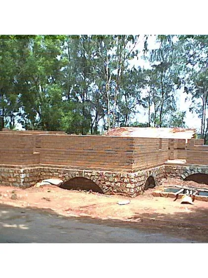 The foundation of the Professor's Residence, built using stone masonry arches instead of a conventional concrete slab. This ancient technique is incredibly strong and uses less cement, reducing the building's embodied energy.