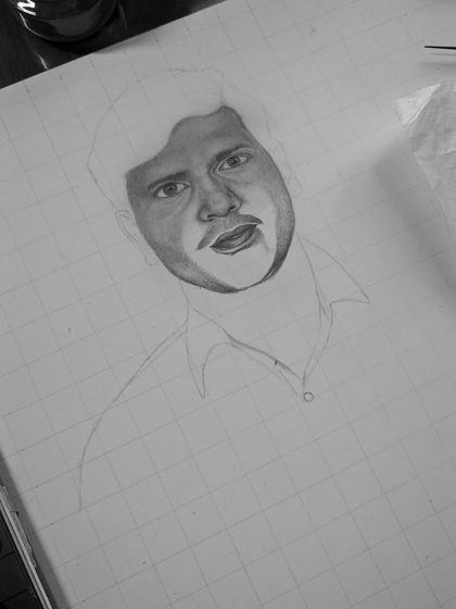 The very beginning of the shading process. After the initial outline, I start by laying down the foundational tones on the first subject, slowly building up the shadows and highlights.