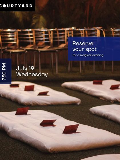 Reserving your spot for a magical evening. The mattresses are laid out, ready to welcome guests for a monsoon baithak, promising a cool and crisp night of music.