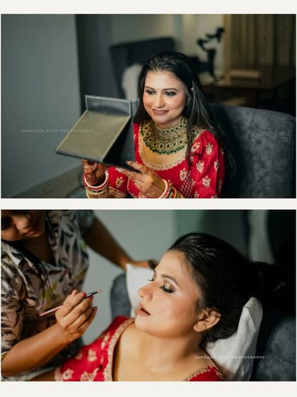 A behind-the-scenes look at the bridal makeup process. Capturing these getting-ready moments is an essential part of the wedding story.