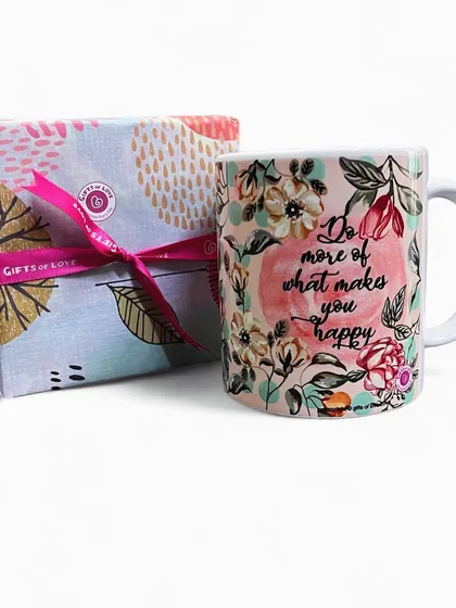 'Do more of what makes you happy'. This mug is a beautiful reminder to follow your joy, wrapped in a soft, painterly floral design.