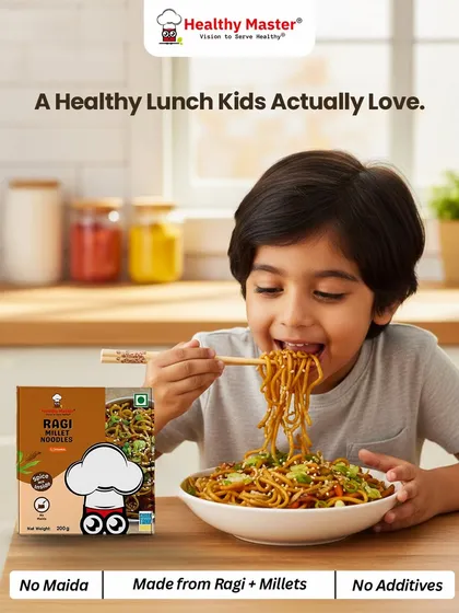 (Hero Media) A joyful mealtime moment with my Ragi Millet Noodles. I created these so kids can enjoy a delicious bowl of noodles and parents can feel good about serving it, as it's made from wholesome ragi and millets with absolutely no maida or additives.