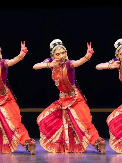 The energy of a group performance is electric. This image captures the 'maja' of playing a gopa, showcasing the synchronized and dynamic movements I choreograph for group productions. Whether for a solo artist or an ensemble, I aim to create a powerful visual narrative.