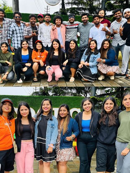Two different group moments from a Coorg adventure. Whether it's a big group shot or a smaller gathering of new friends, community is at the heart of our trips.