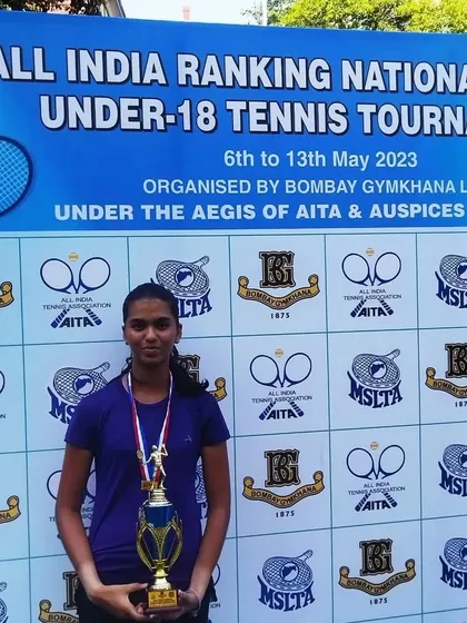 Anandi Bhutada with her runner-up trophy from the U-18 National Series doubles event.