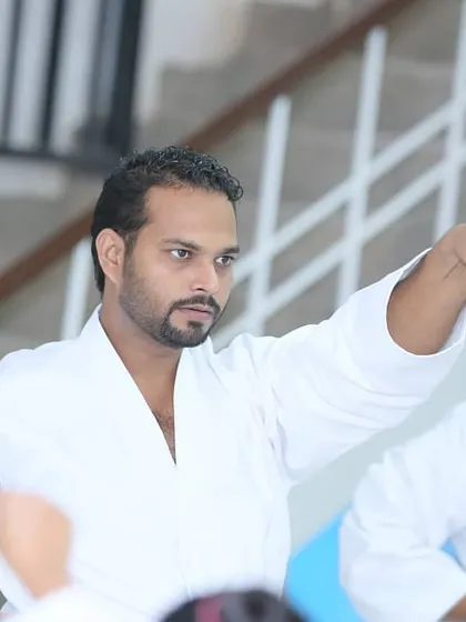 The focus and attitude required for karate. This pose captures the intensity and discipline I bring to every training session and expect from my students.